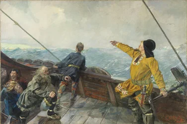 Leif Eriksson (Xe siècle) aperçoit une terre en Amérique, 1893